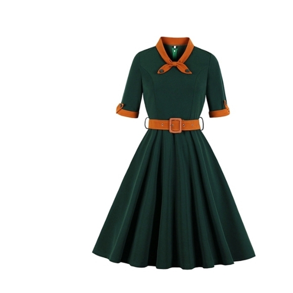 Dresses & Skirts - Pinup Dark green belted dress